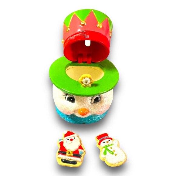 Hallmark Keepsake Cookie Jar Surprise Ornament Set With Santa & Snowman Miniatur - Picture 2 of 13